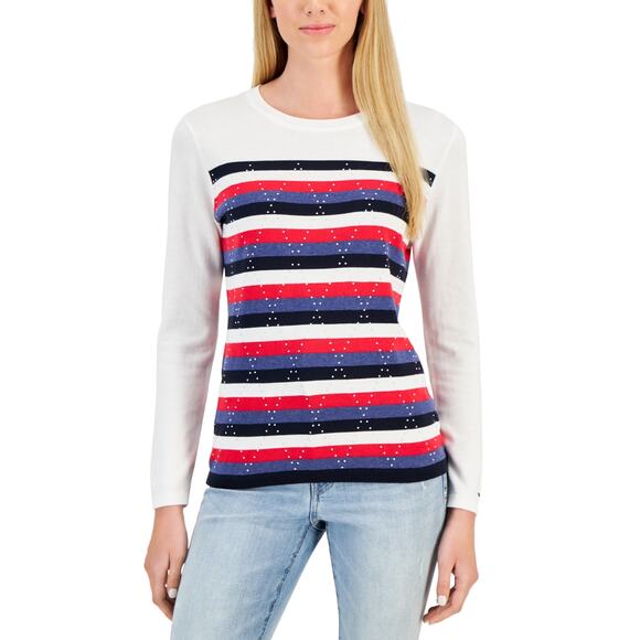 Tommy Hilfiger Women's Cotton Colorblocked Argyle Striped Sweater XL NWT - Picture 1 of 3